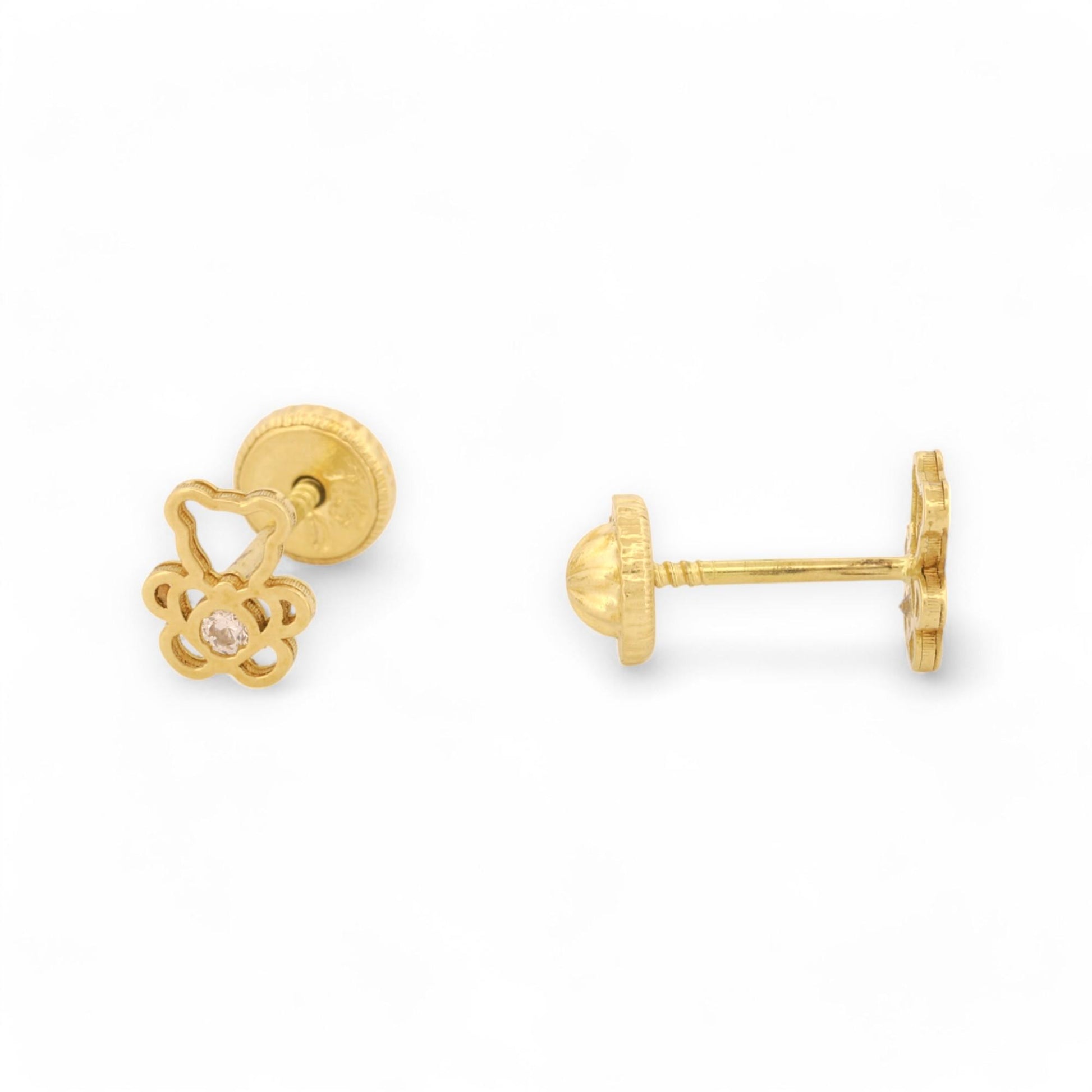 New Teddy Bear Silhouette Stud Earrings with CZ in 18k Yellow Gold