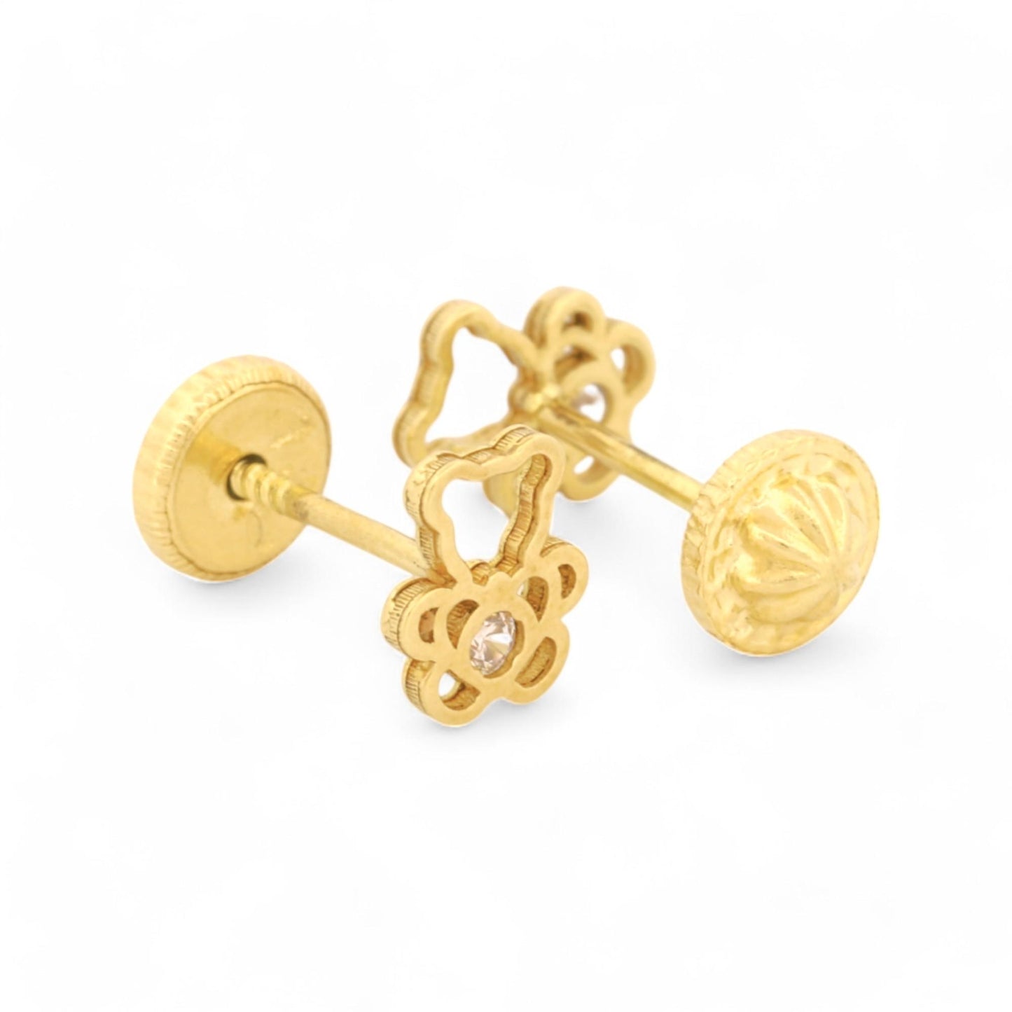 New Teddy Bear Silhouette Stud Earrings with CZ in 18k Yellow Gold