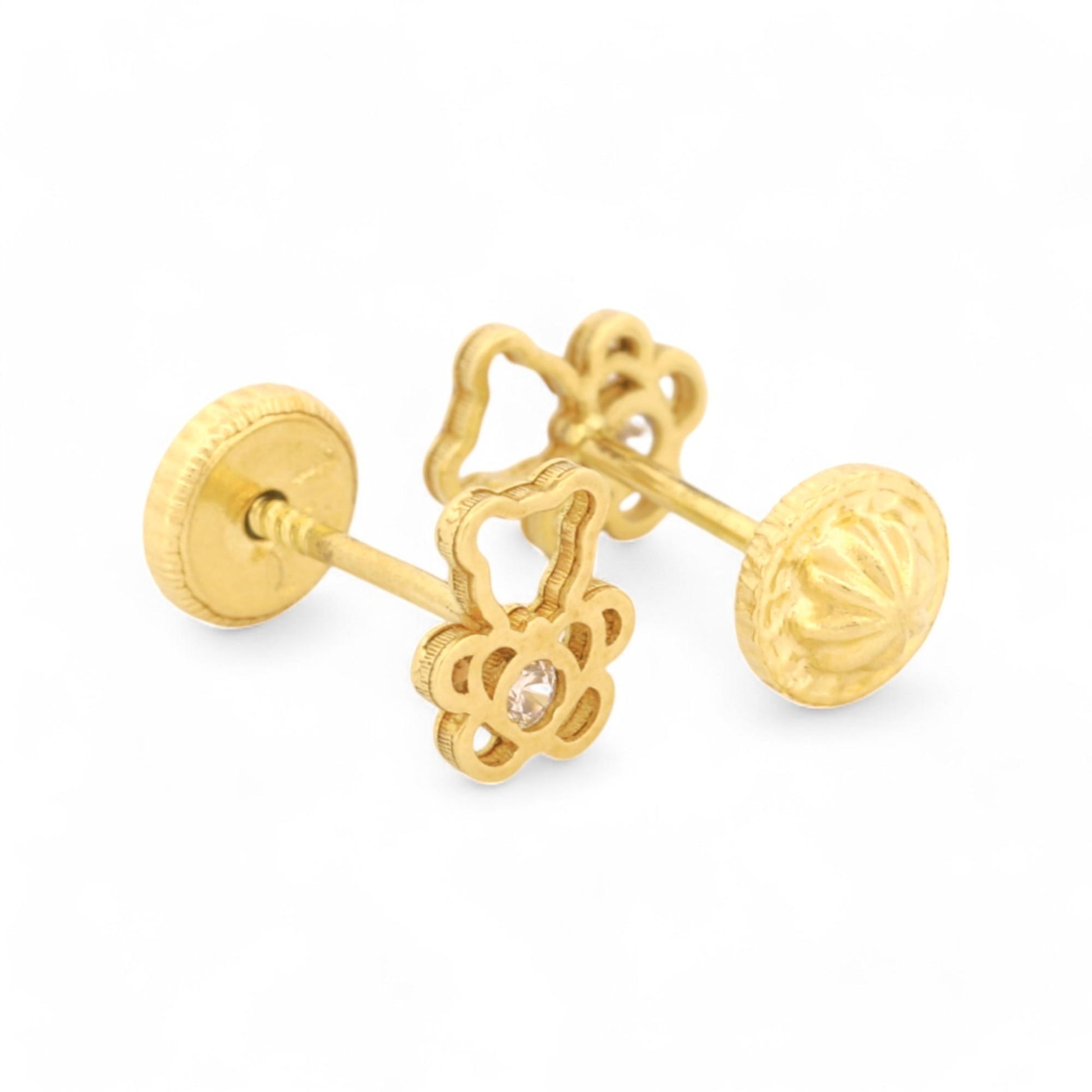 New Teddy Bear Silhouette Stud Earrings with CZ in 18k Yellow Gold