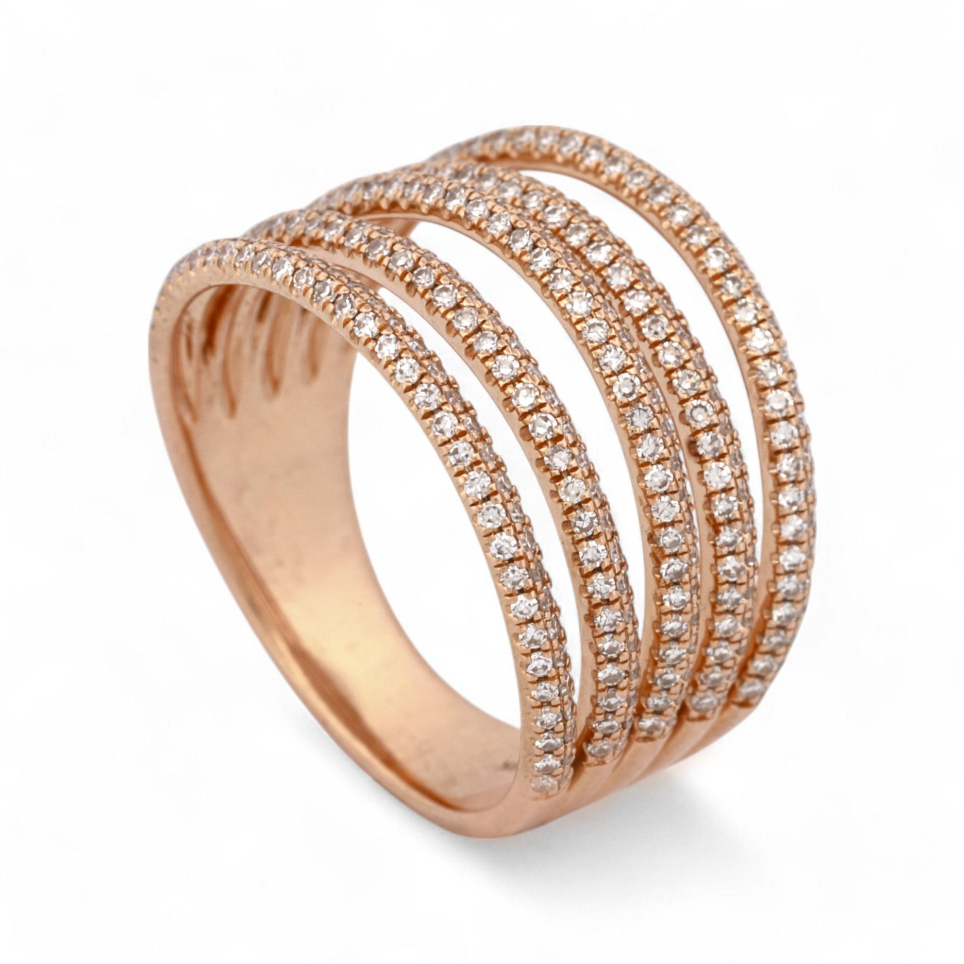 Shy Creation Multi-Row Pavé Diamond Wide Ring in 14k Rose Gold