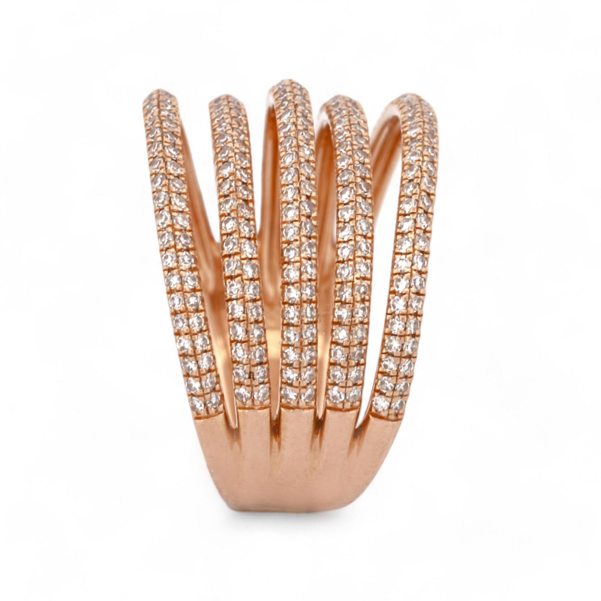 Shy Creation Multi-Row Pavé Diamond Wide Ring in 14k Rose Gold