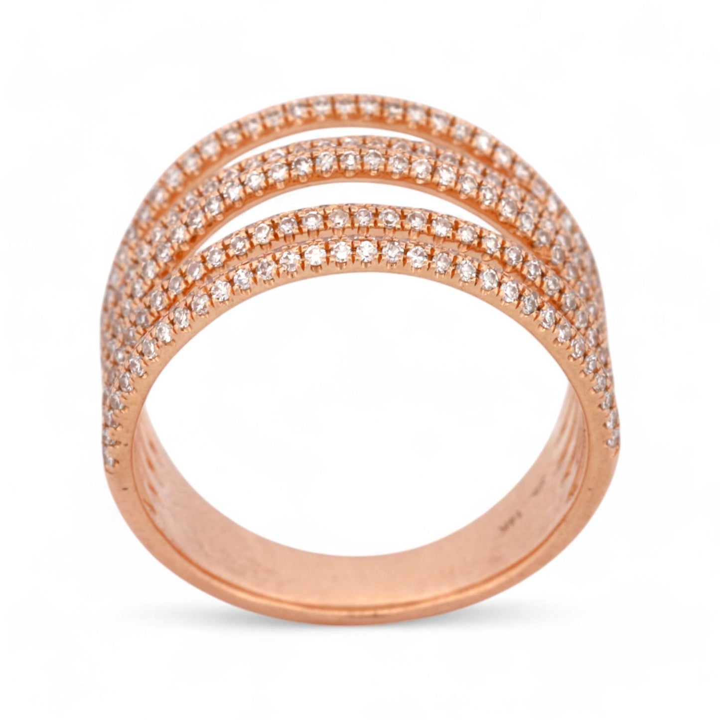 Shy Creation Multi-Row Pavé Diamond Wide Ring in 14k Rose Gold