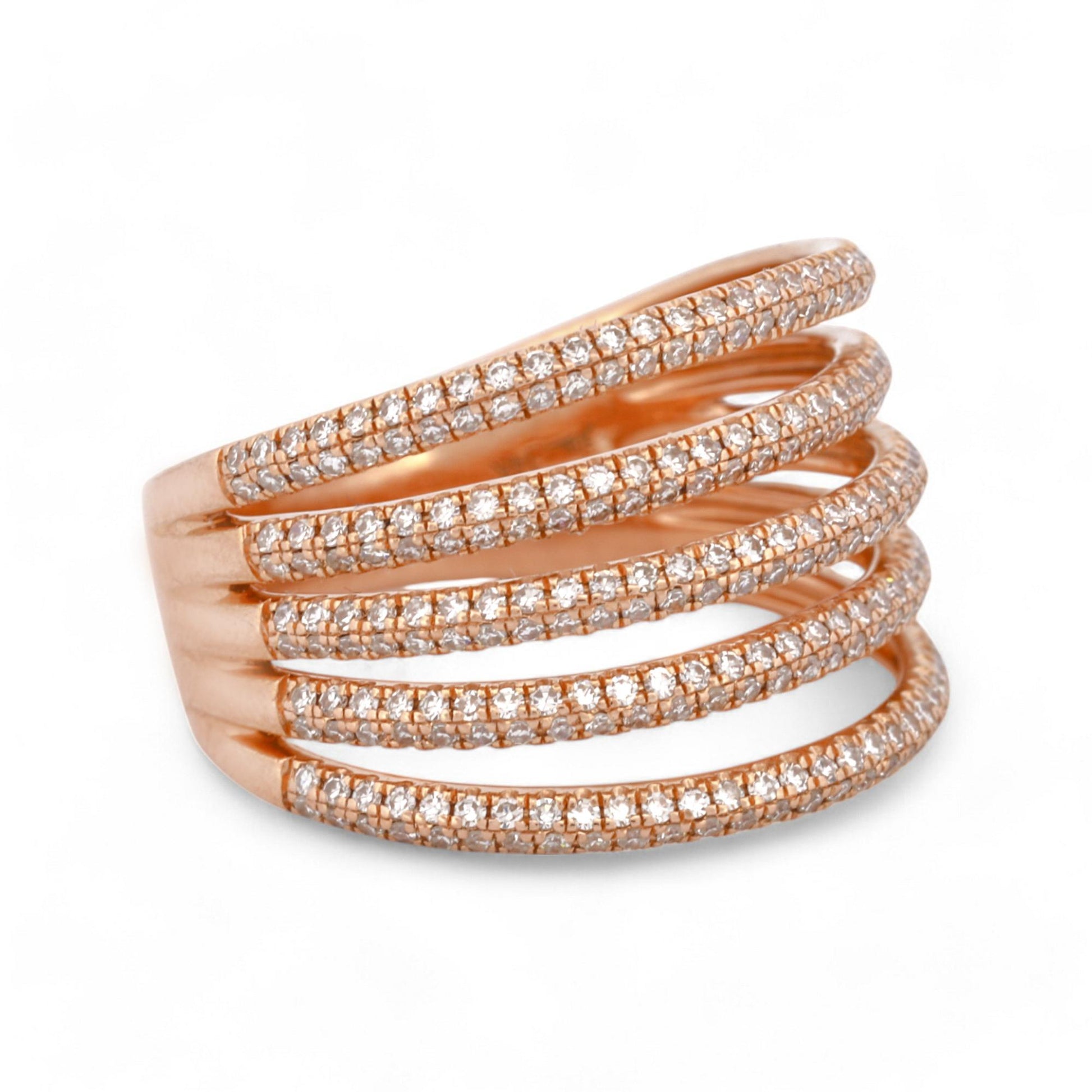 Shy Creation Multi-Row Pavé Diamond Wide Ring in 14k Rose Gold