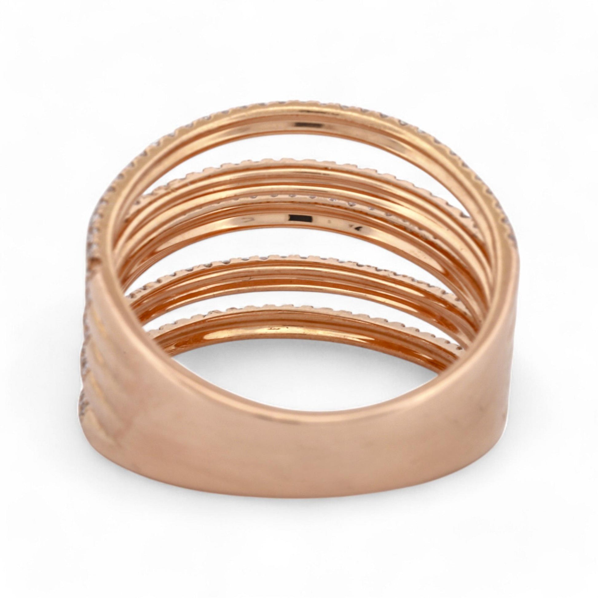 Shy Creation Multi-Row Pavé Diamond Wide Ring in 14k Rose Gold