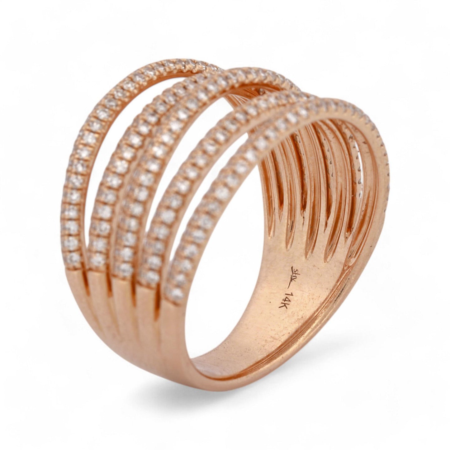 Shy Creation Multi-Row Pavé Diamond Wide Ring in 14k Rose Gold