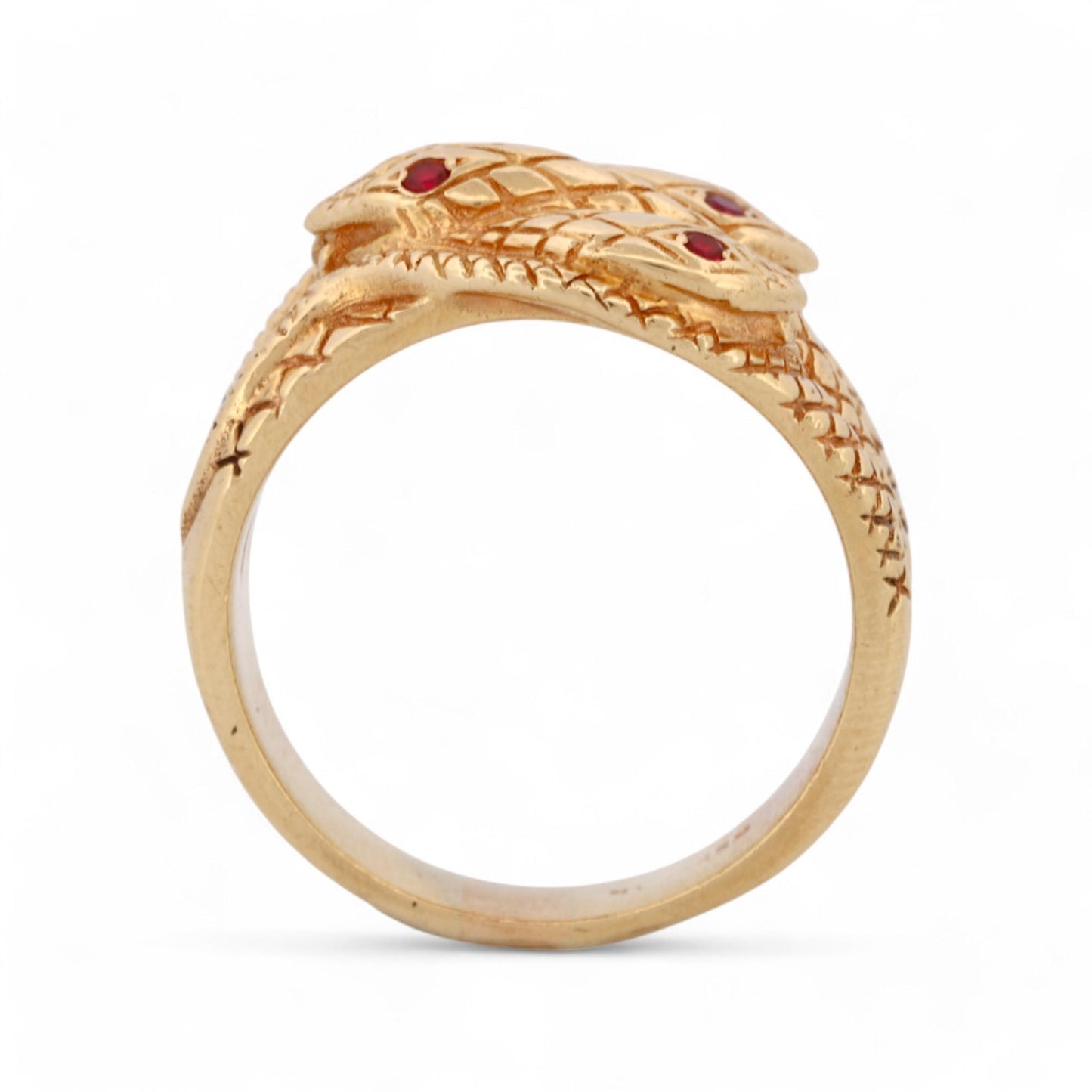 Mid-Century Triple Snake Band Ring with Ruby Eyes in 14k Yellow Gold