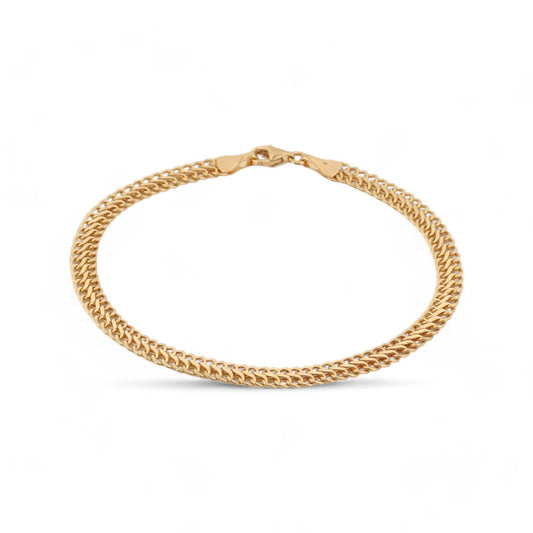 Retro Vintage Double Flat Curb Link Bracelet in 18k Yellow Gold