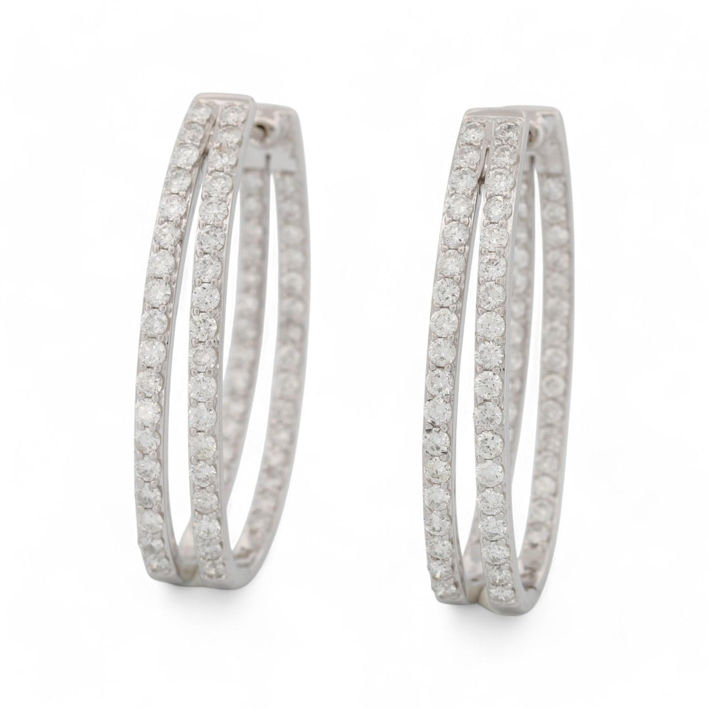 Inside Out Double Diamond Oval Hoop Earrings in 14k White Gold