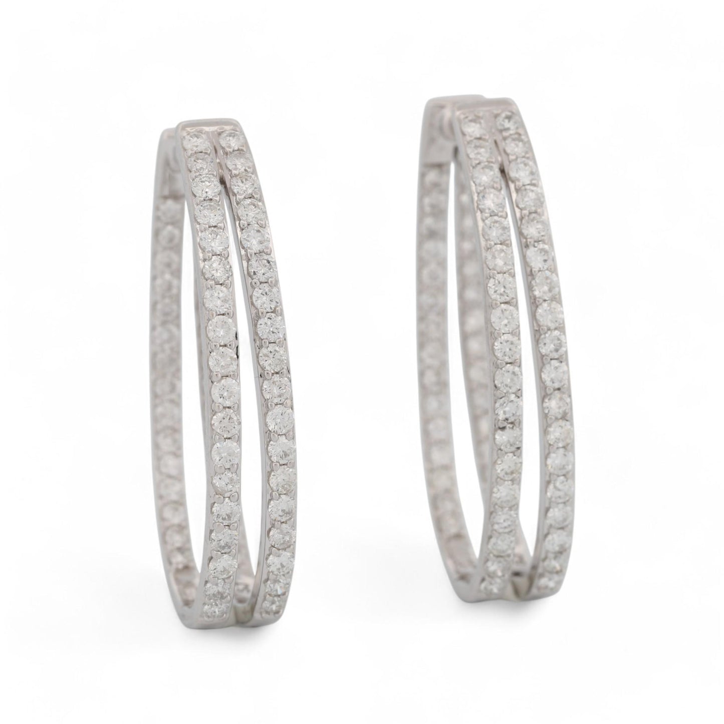 Inside Out Double Diamond Oval Hoop Earrings in 14k White Gold