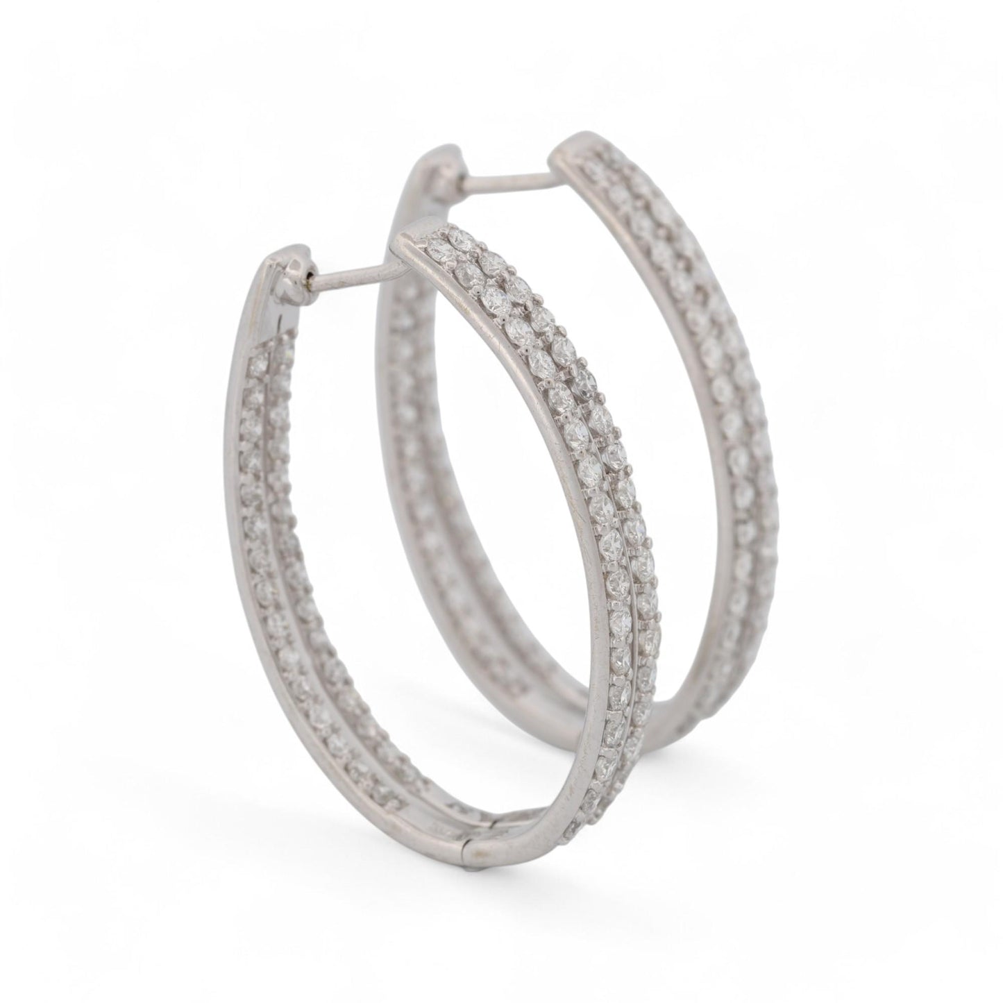 Inside Out Double Diamond Oval Hoop Earrings in 14k White Gold