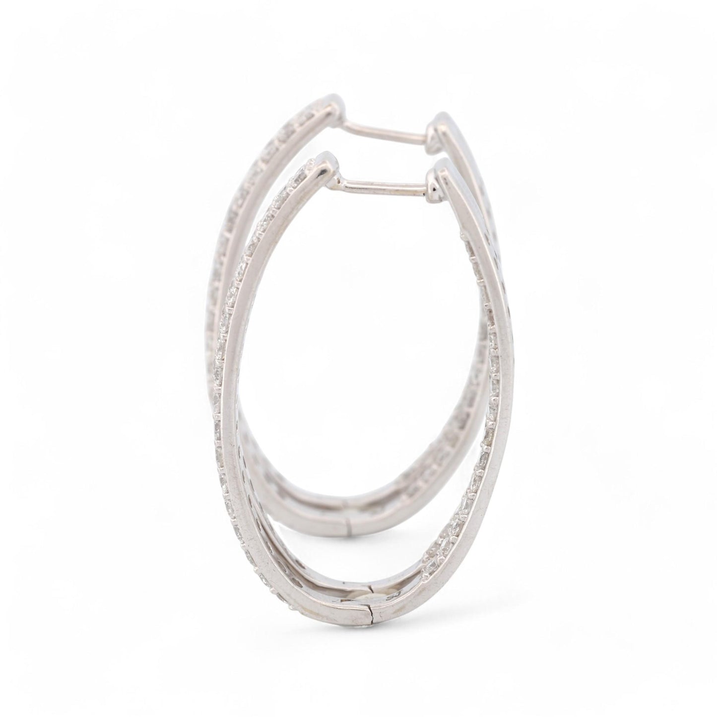 Inside Out Double Diamond Oval Hoop Earrings in 14k White Gold