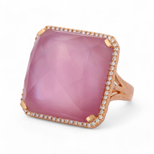 Doron Paloma Doves Viola Ring in 18k Rose Gold with Amethyst, MOP & Diamonds