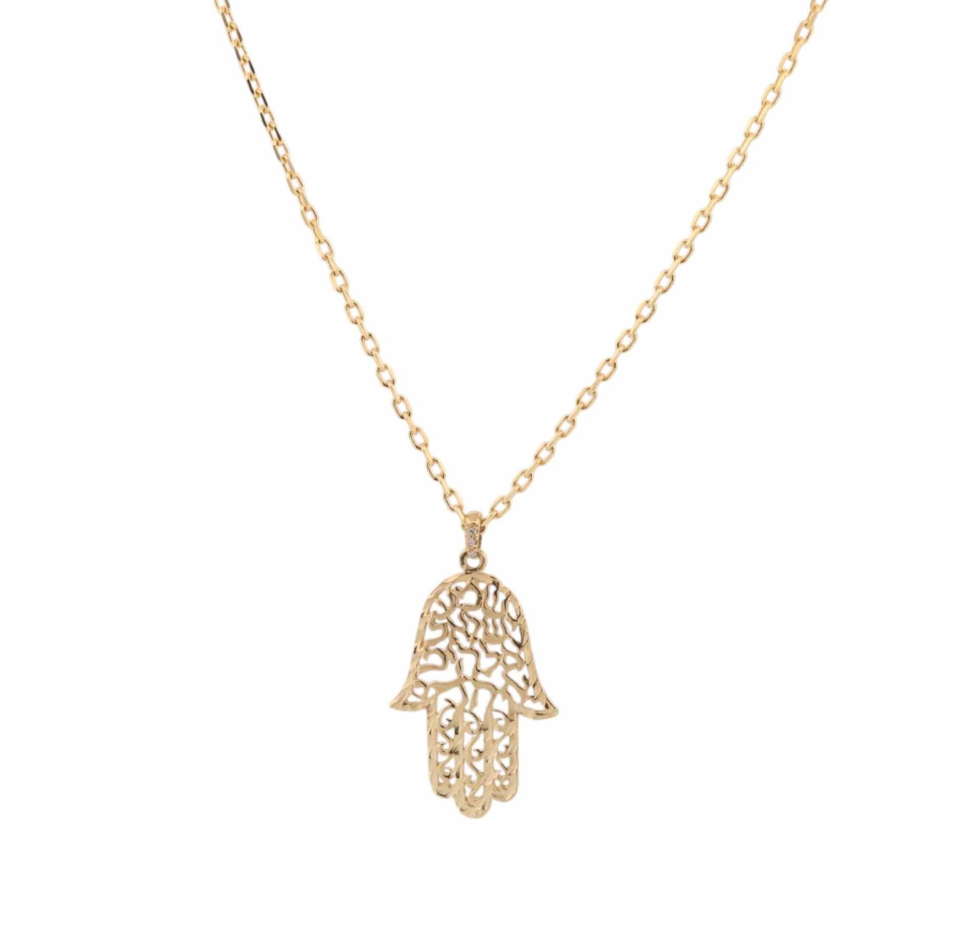 Hamsa Pendant Necklace with Diamond-Accented Bail in 14k Yellow Gold