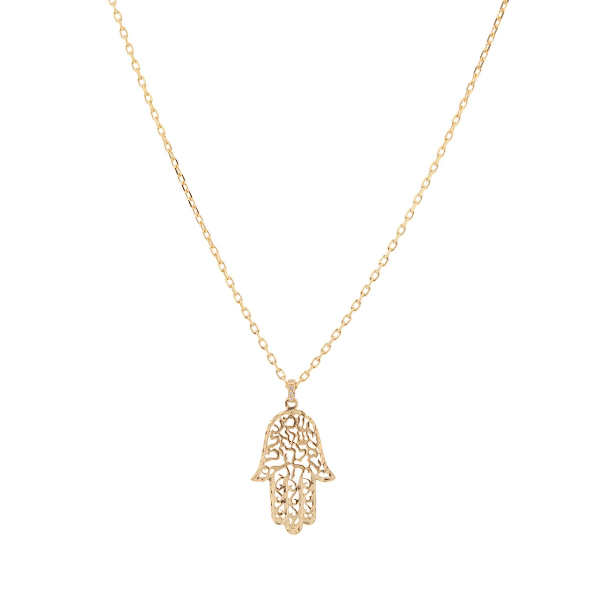 Hamsa Pendant Necklace with Diamond-Accented Bail in 14k Yellow Gold