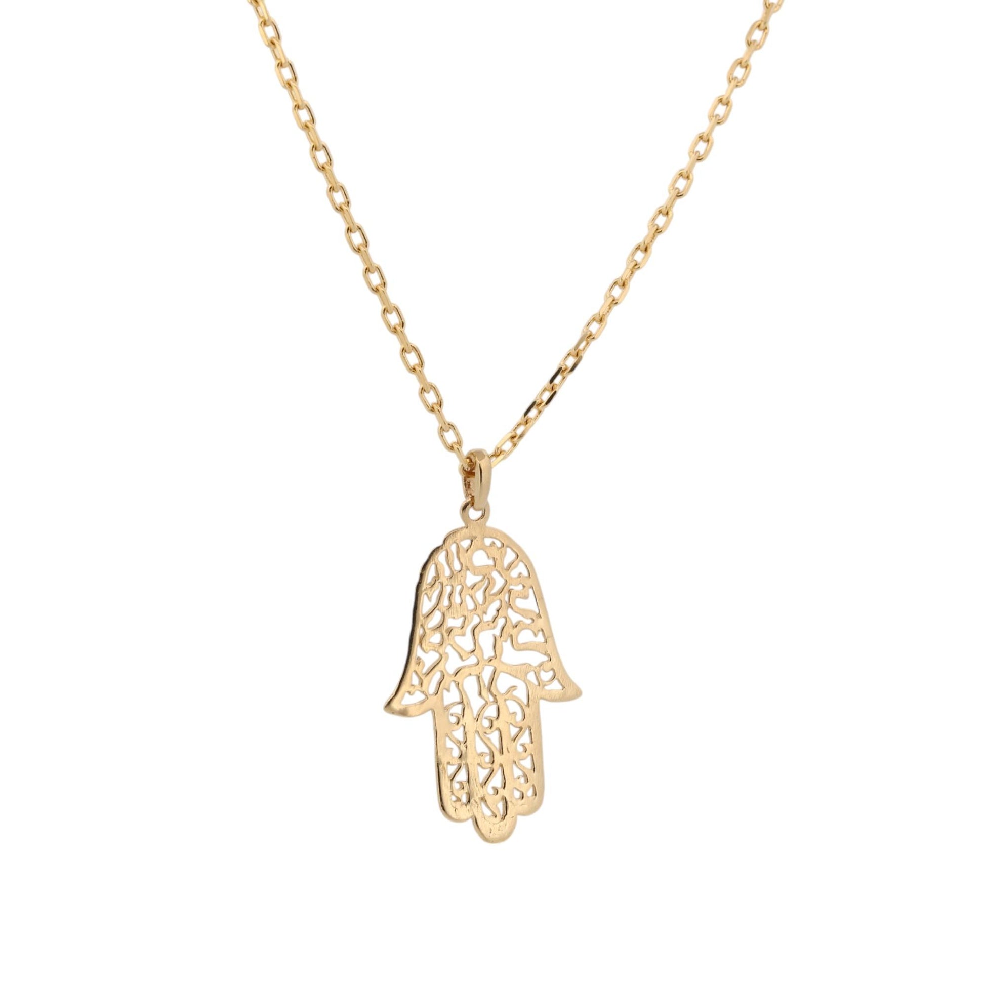 Hamsa Pendant Necklace with Diamond-Accented Bail in 14k Yellow Gold