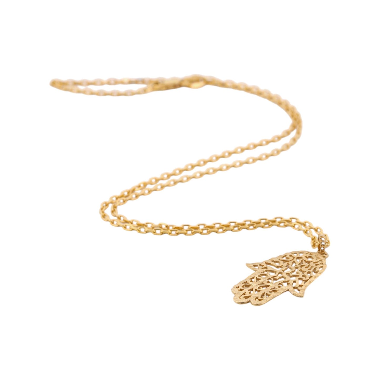 Hamsa Pendant Necklace with Diamond-Accented Bail in 14k Yellow Gold