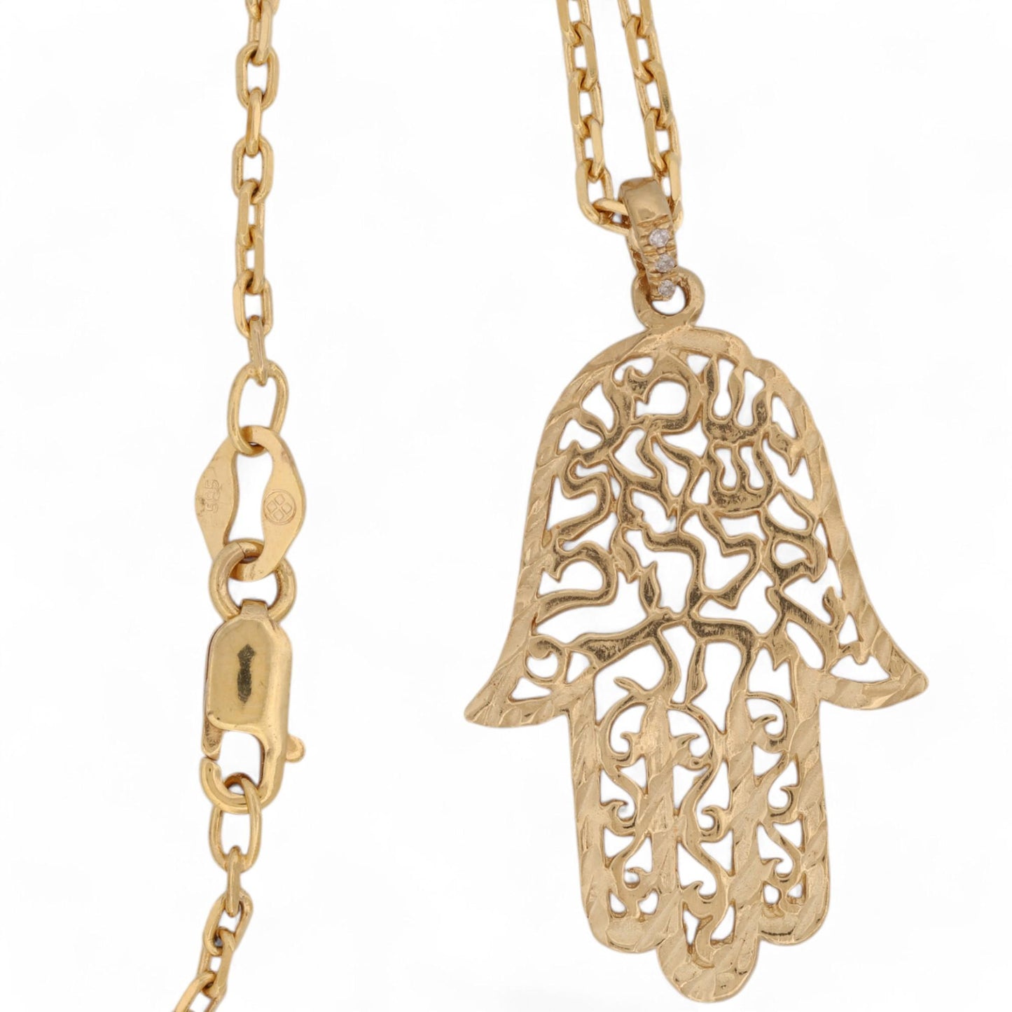 Hamsa Pendant Necklace with Diamond-Accented Bail in 14k Yellow Gold