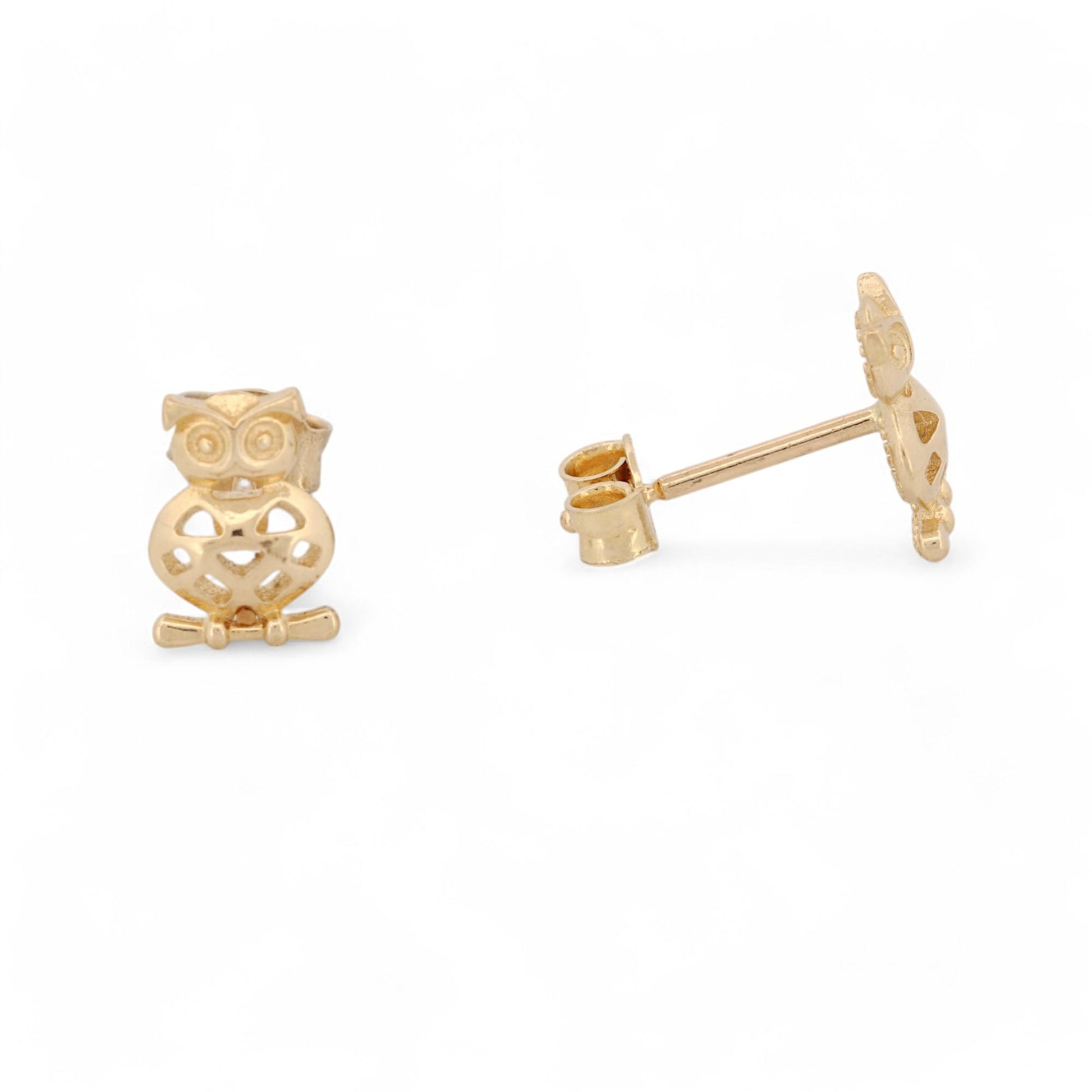 Brand New Owl Stud Earrings in 14k Yellow Gold