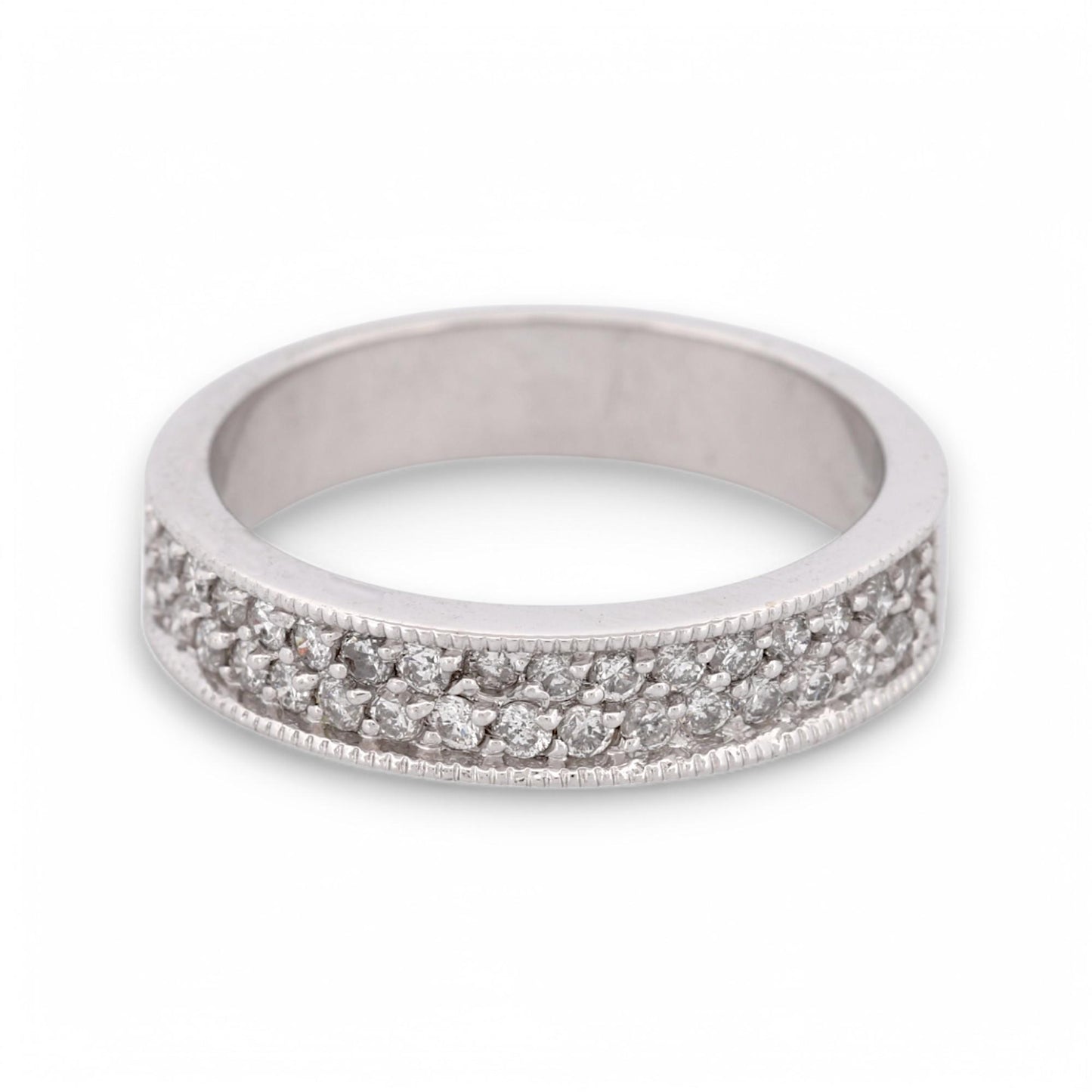 Pavé Diamond Milgrain Band Ring in 18k White Gold by SB