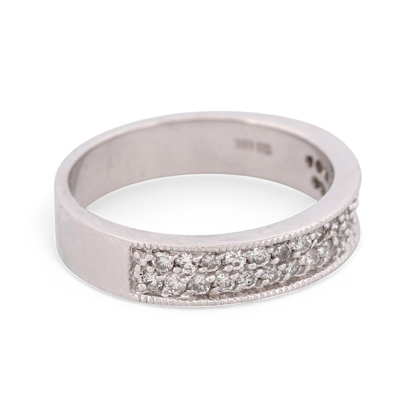 Pavé Diamond Milgrain Band Ring in 18k White Gold by SB