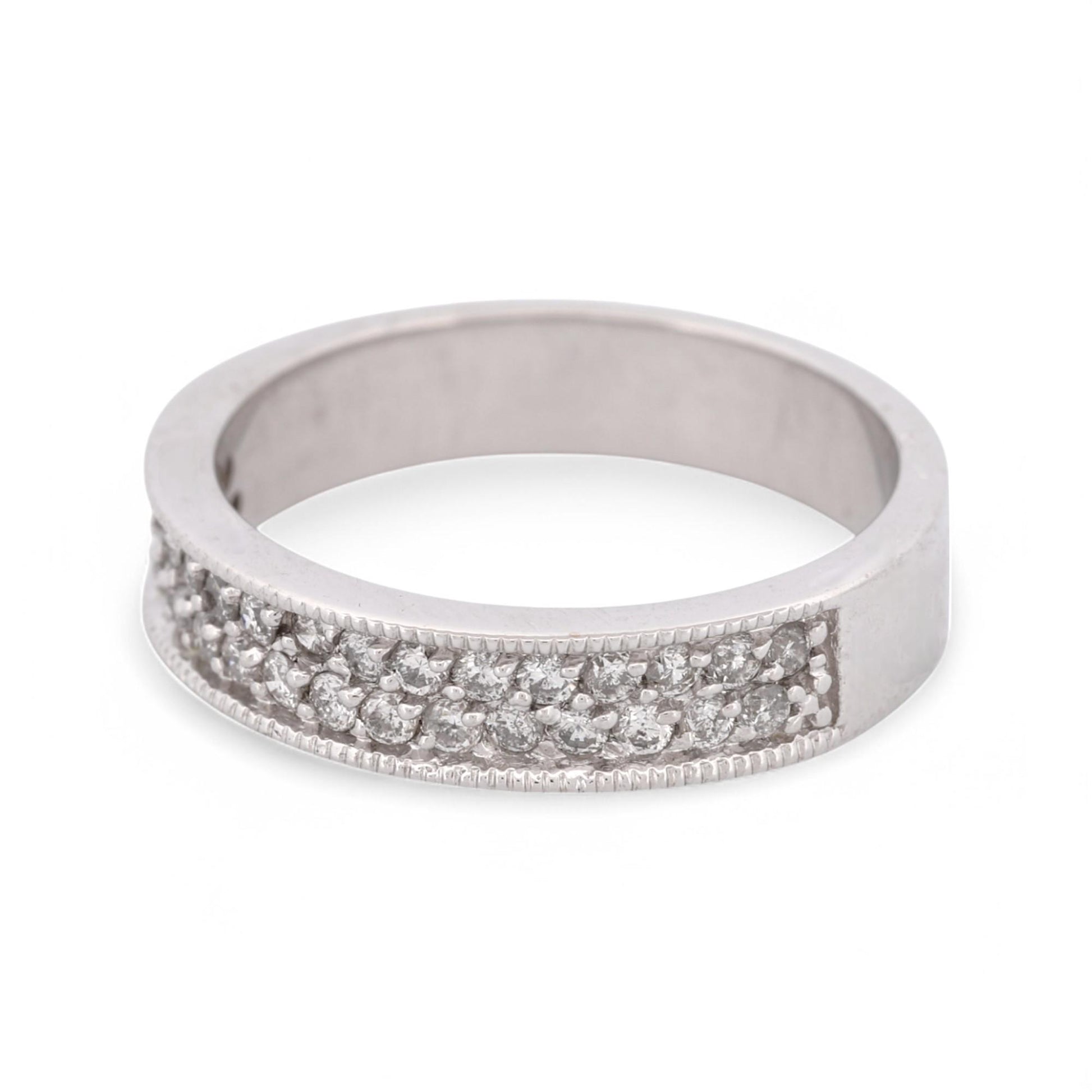 Pavé Diamond Milgrain Band Ring in 18k White Gold by SB