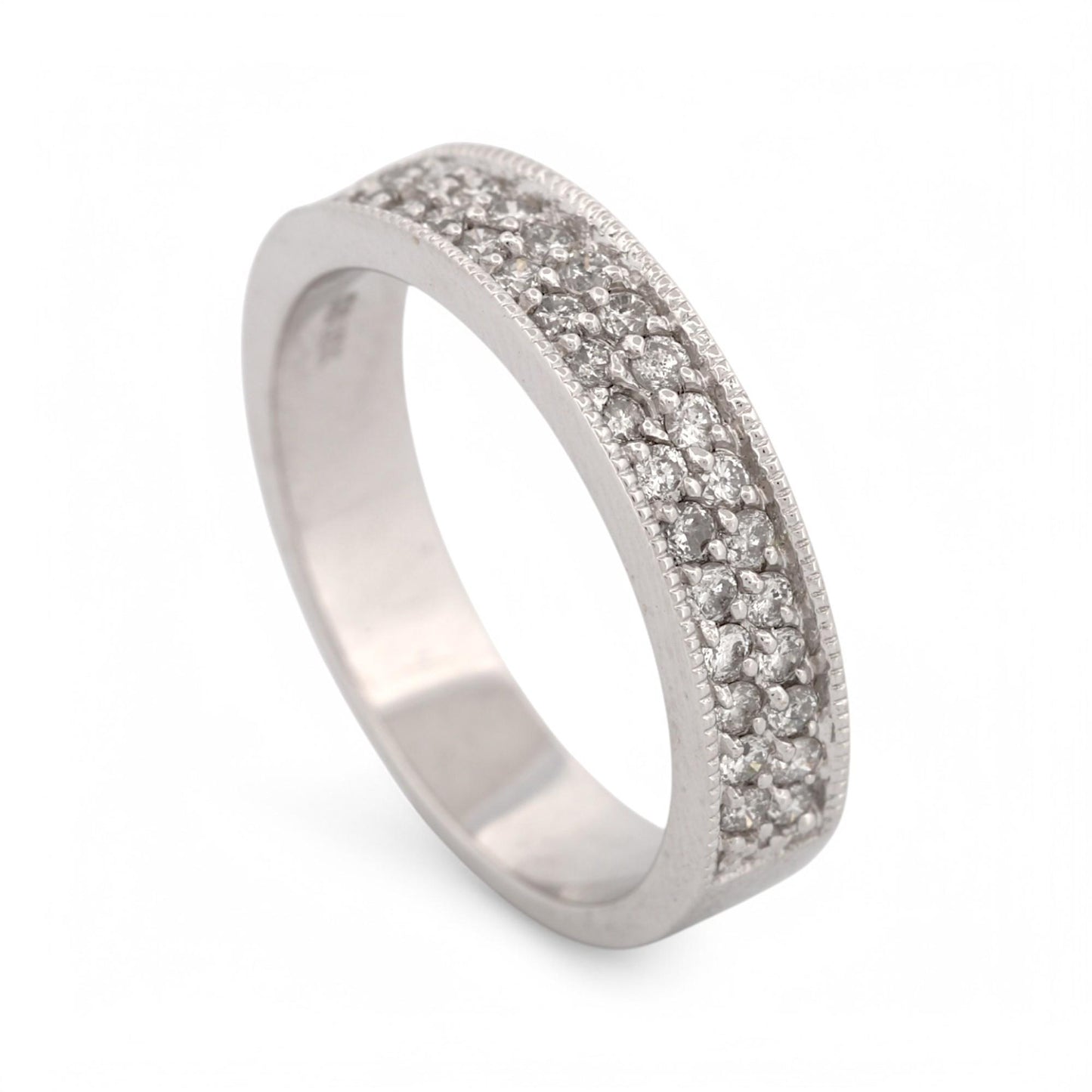 Pavé Diamond Milgrain Band Ring in 18k White Gold by SB