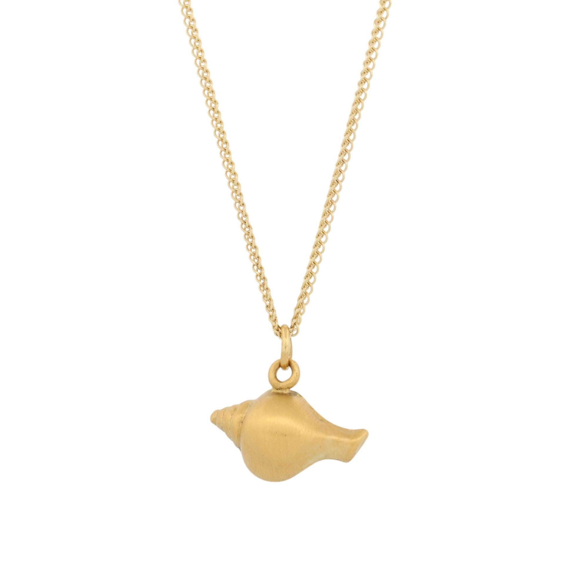 18k Gold Tulip Seashell Pendant Necklace with 14k Gold Fine Curb Chain