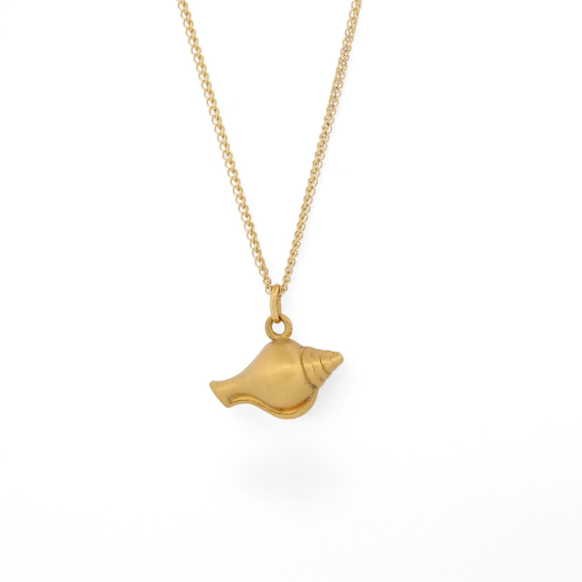 18k Gold Tulip Seashell Pendant Necklace with 14k Gold Fine Curb Chain