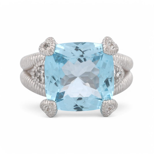 Judith Ripka Blue Topaz Diamonique Statement Ring in Sterling Silver