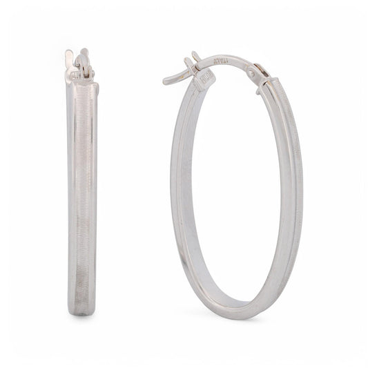 Milor Concave Oval Hoop Earrings in 18k White Gold - Made in Italy