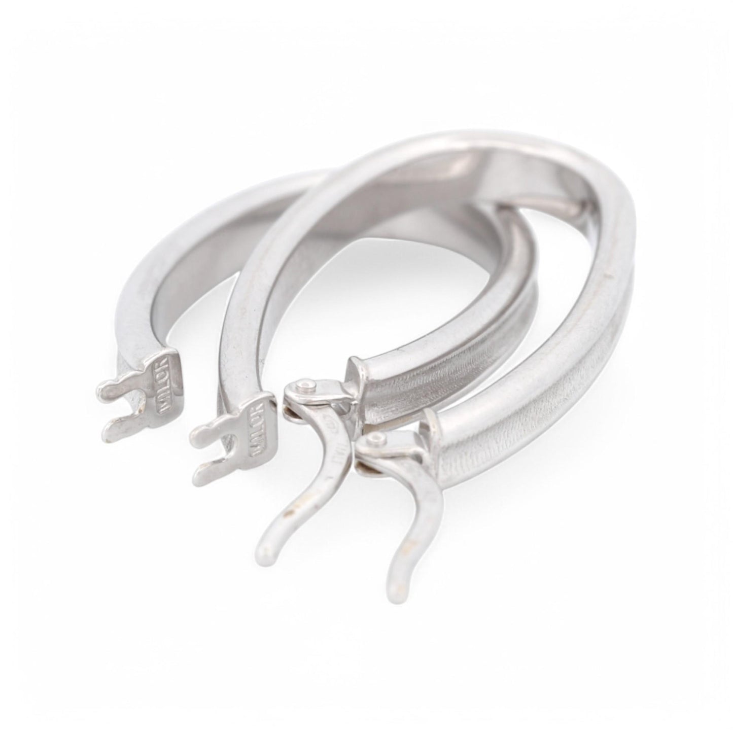 Milor Concave Oval Hoop Earrings in 18k White Gold - Made in Italy