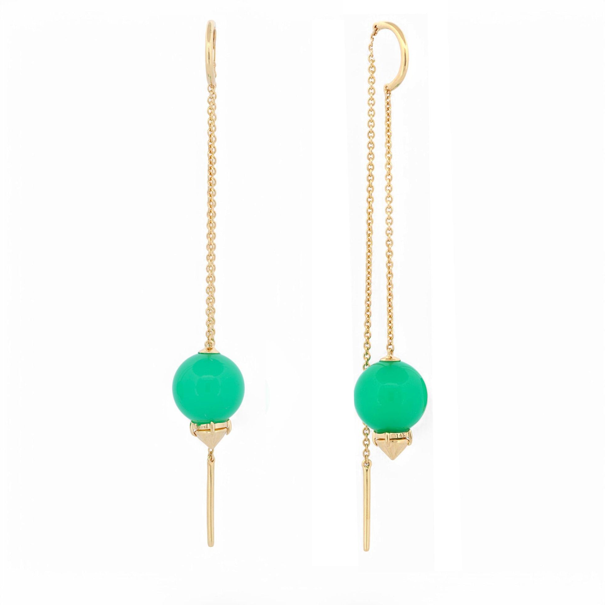 Phillips House 14k Gold Chrysoprase Thread Earrings – Modern & Chic