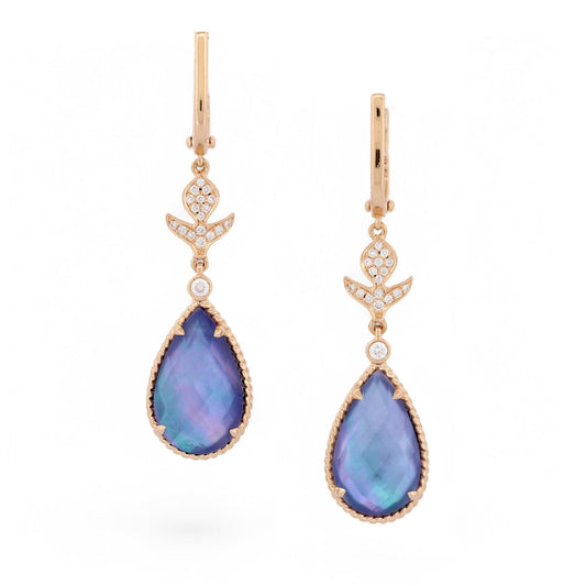 Doves by Doron Paloma Amethyst Lapis & Diamond Drop Earrings 18k Rose Gold