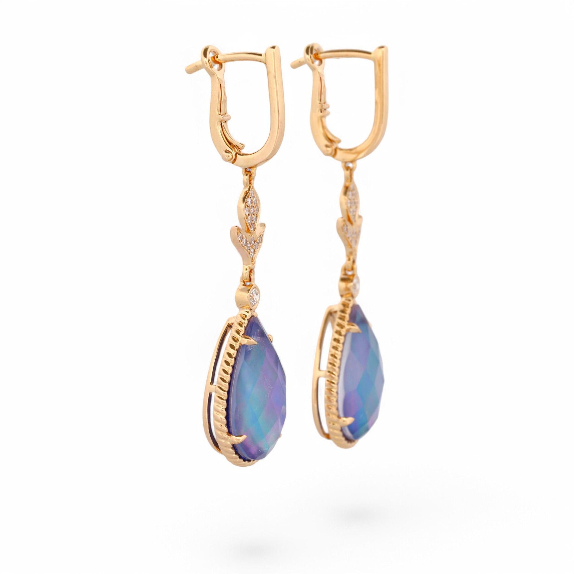 Doves by Doron Paloma Amethyst Lapis & Diamond Drop Earrings 18k Rose Gold