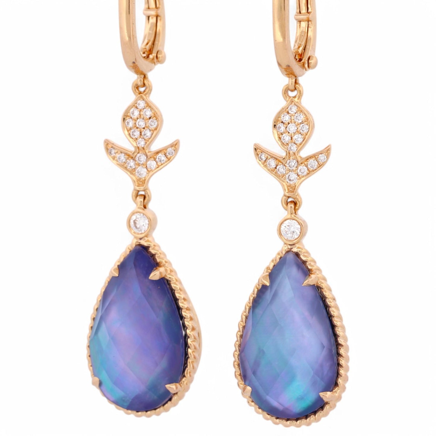 Doves by Doron Paloma Amethyst Lapis & Diamond Drop Earrings 18k Rose Gold