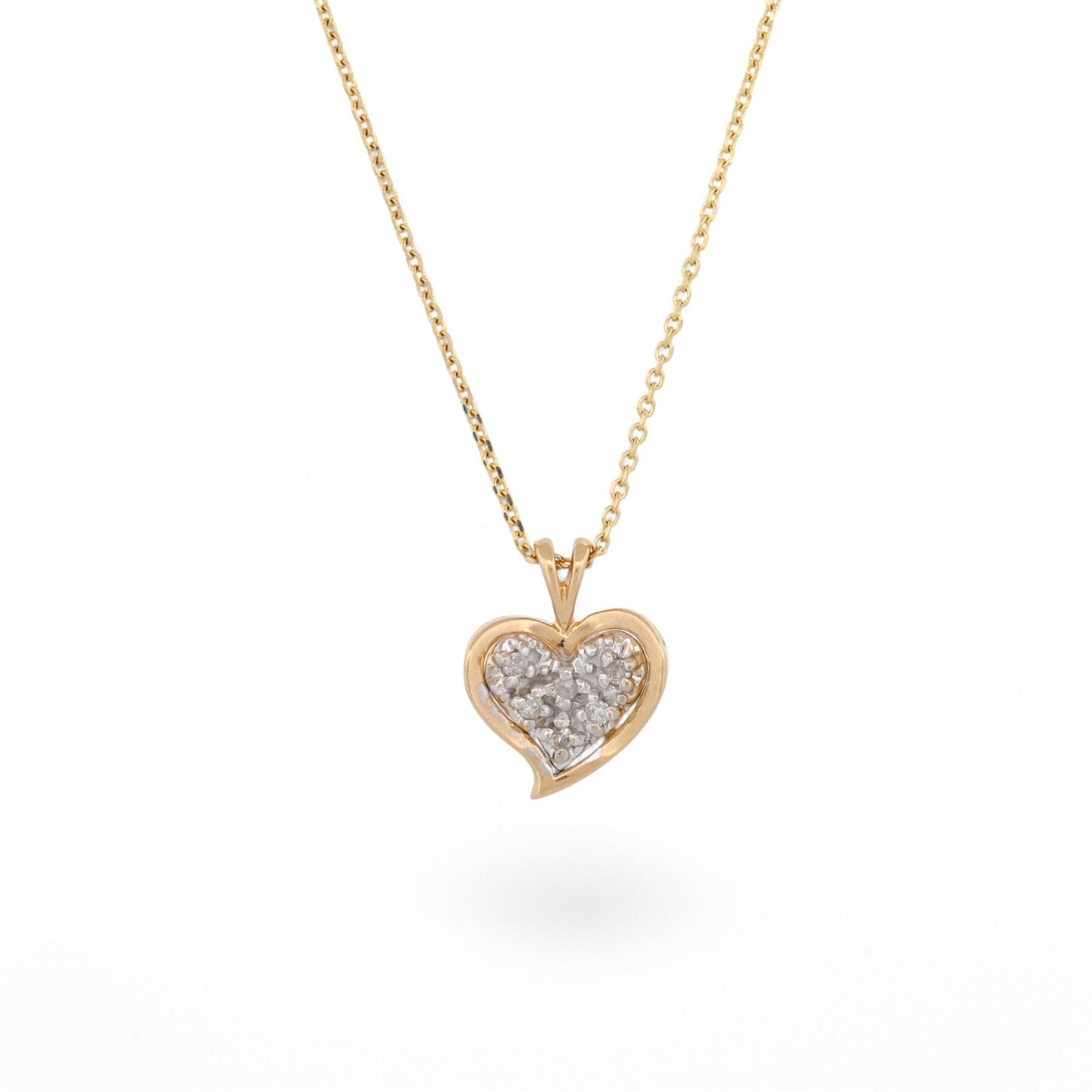 Small Pave Diamond Heart Pendant Necklace in 14k Yellow Gold