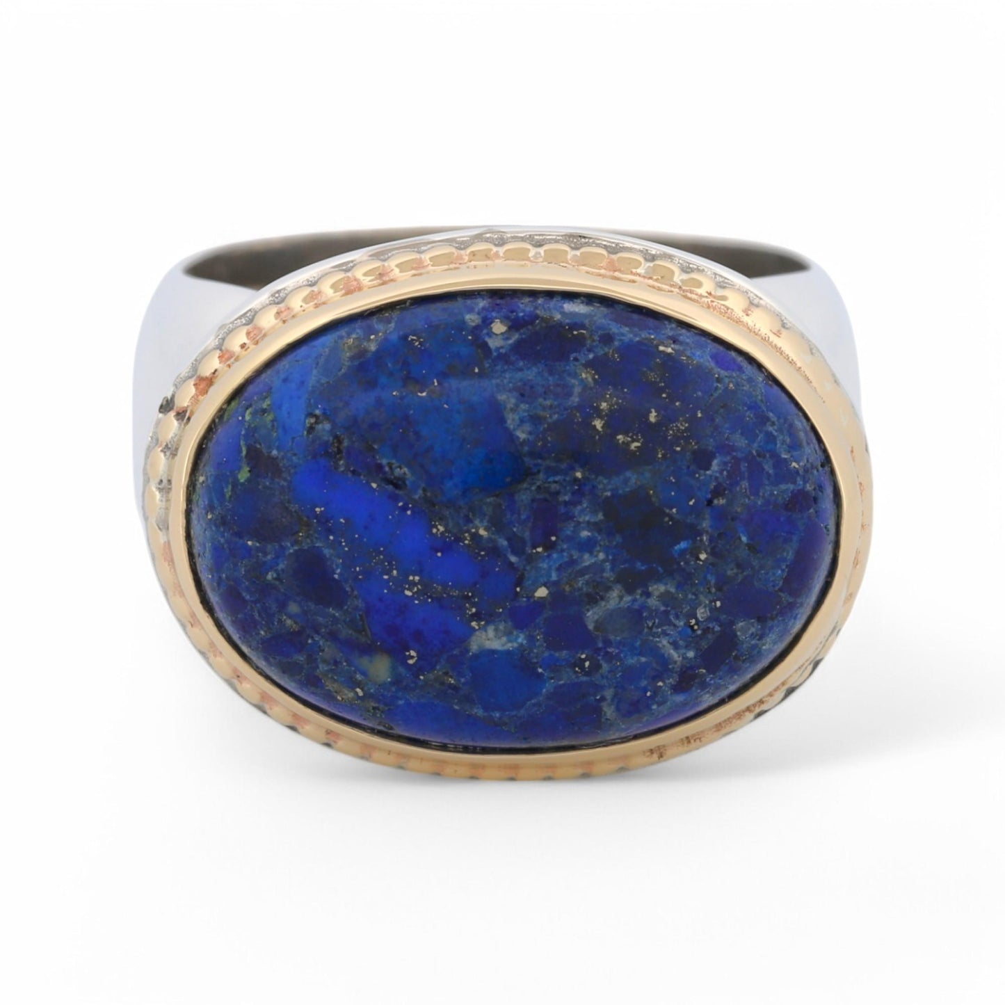 Vintage YAM Lapis Lazuli Statement Ring in Sterling Silver & 14k Gold – Size 6.5