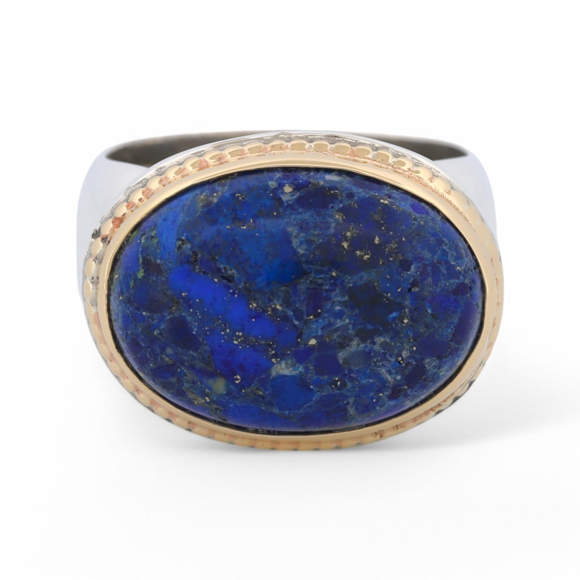 Vintage YAM Lapis Lazuli Statement Ring in Sterling Silver & 14k Gold – Size 6.5