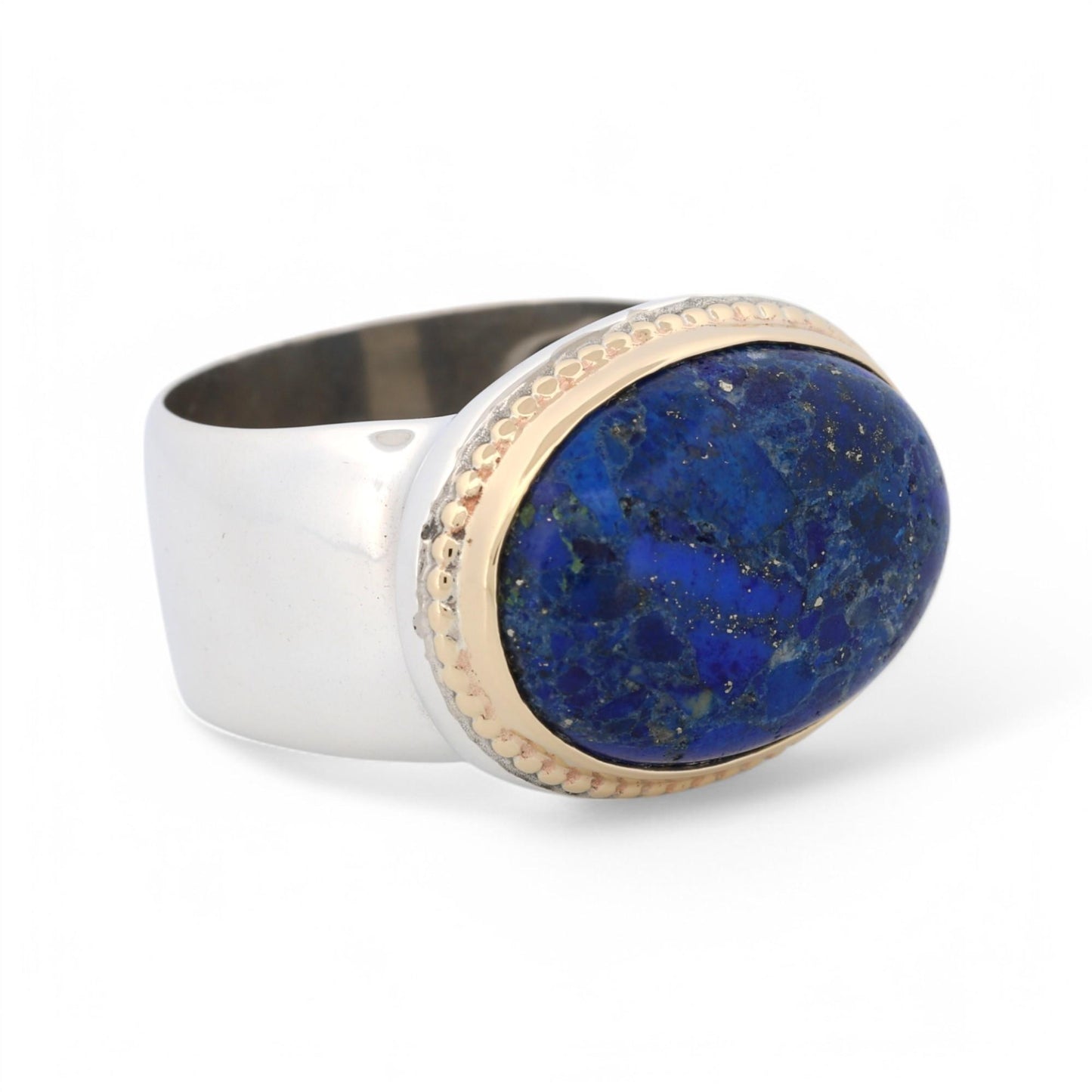 Vintage YAM Lapis Lazuli Statement Ring in Sterling Silver & 14k Gold – Size 6.5