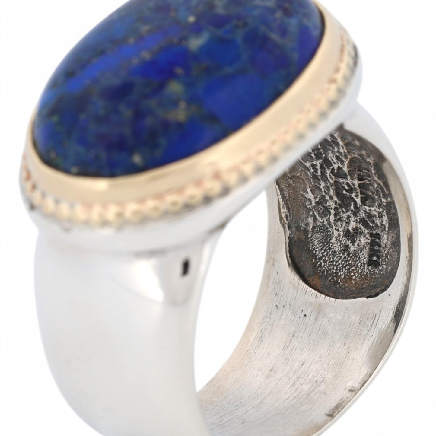 Vintage YAM Lapis Lazuli Statement Ring in Sterling Silver & 14k Gold – Size 6.5