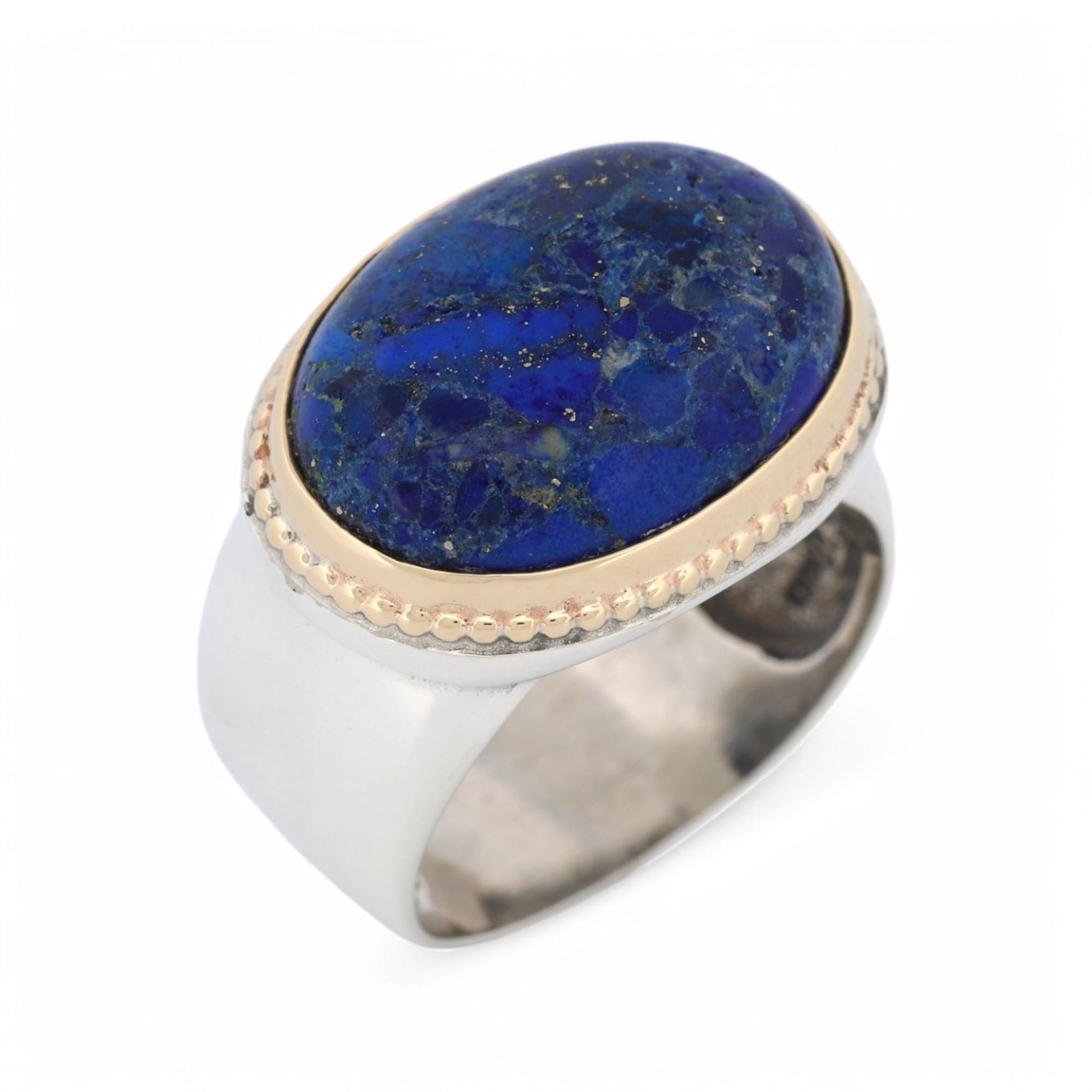 Vintage YAM Lapis Lazuli Statement Ring in Sterling Silver & 14k Gold – Size 6.5