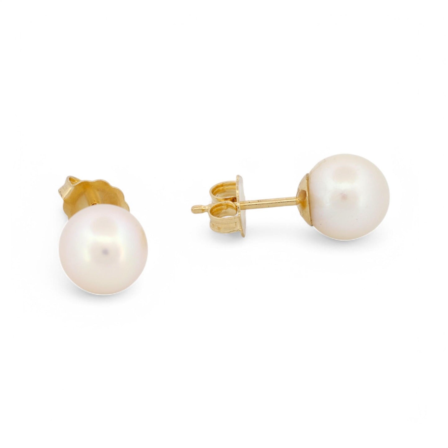 7.5mm Cultured Pearl Stud Earrings in 18k Yellow Gold