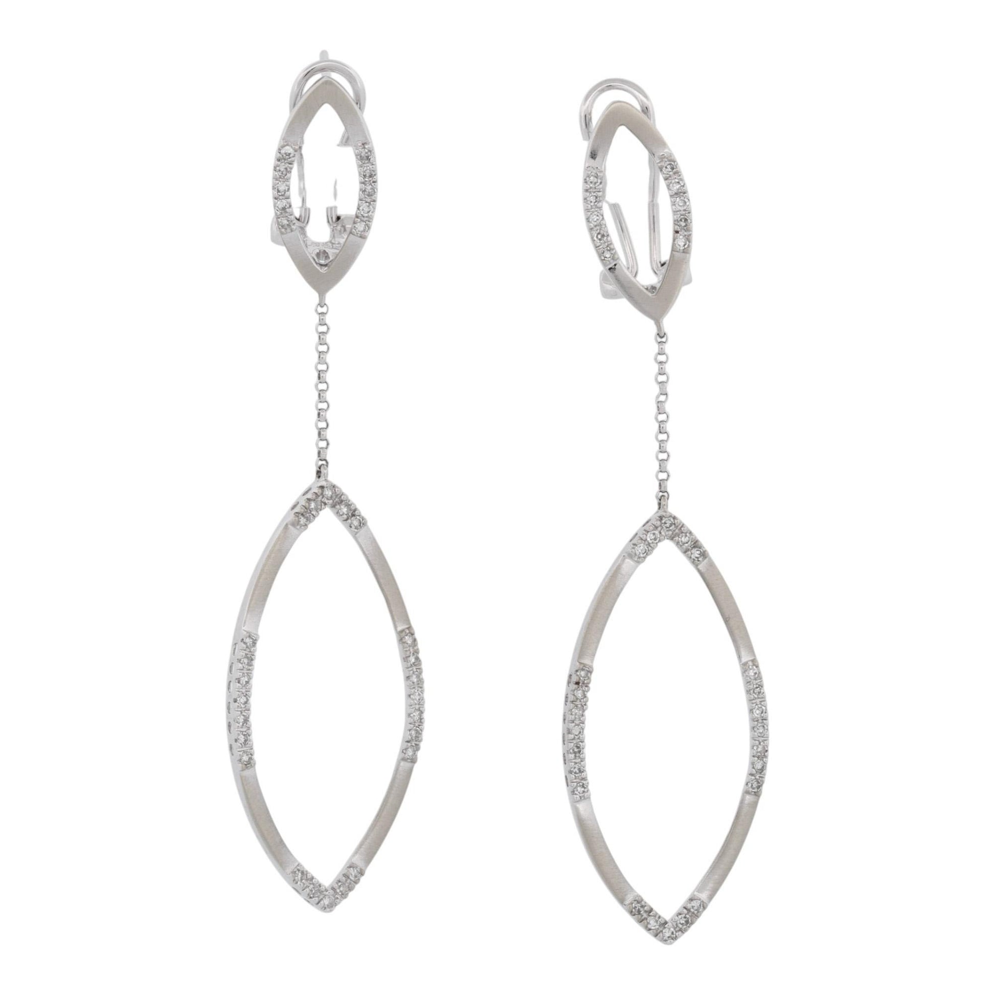 C&S 14k White Gold Diamond Drop Earrings – Marquise Dangle, Omega Backs