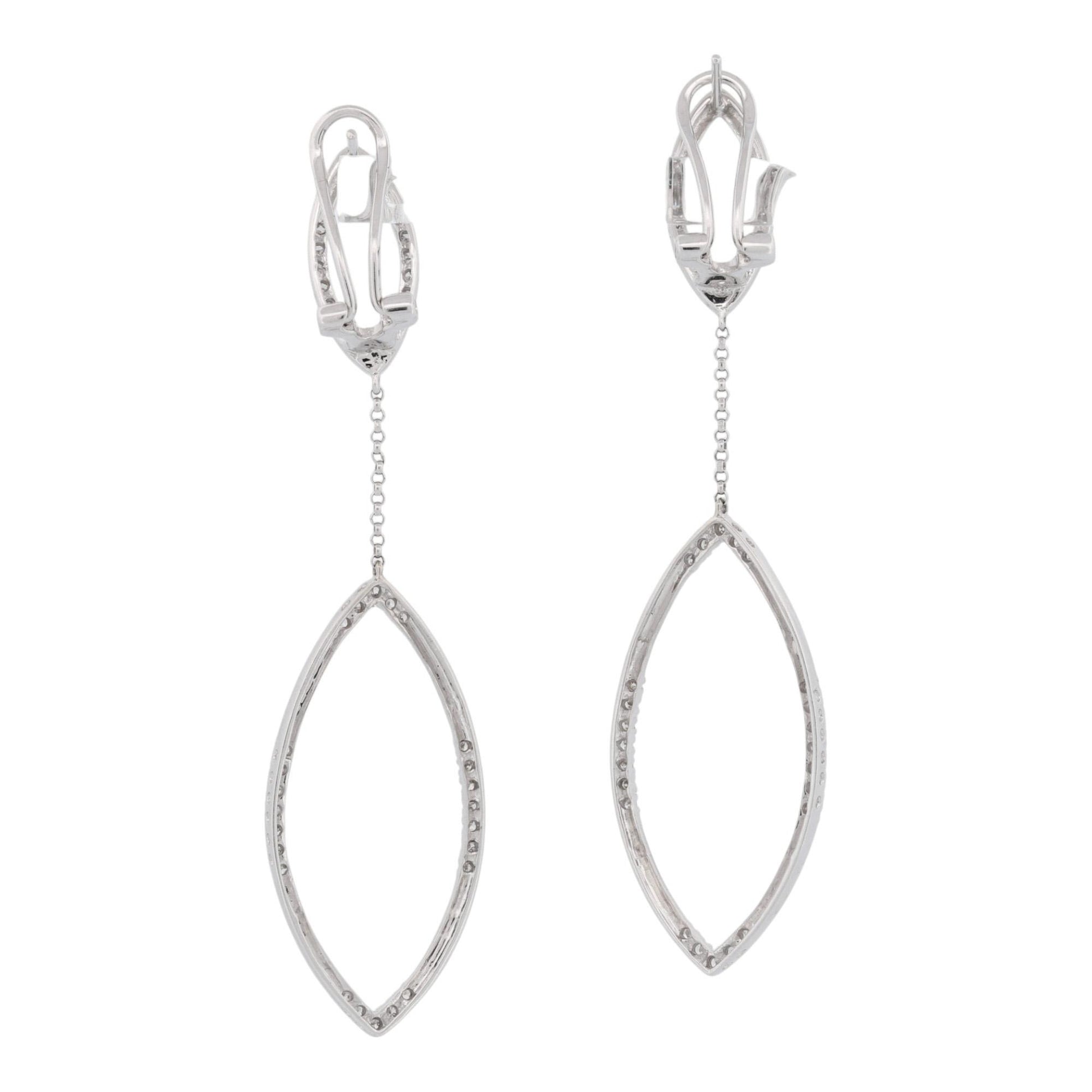 C&S 14k White Gold Diamond Drop Earrings – Marquise Dangle, Omega Backs