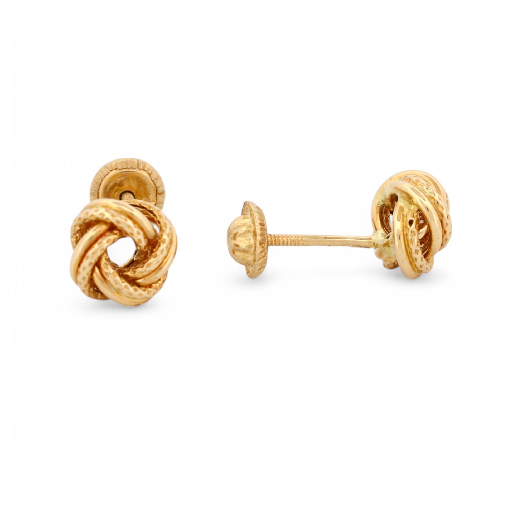 18k Gold Classic Knot Earrings – Textured Finish, Spanish Screw Backs, New