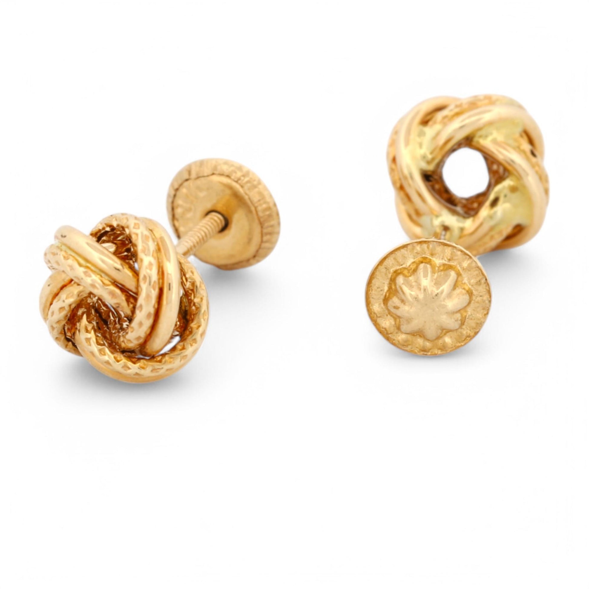 18k Gold Classic Knot Earrings – Textured Finish, Spanish Screw Backs, New