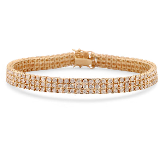 14k Gold 3-Row Diamond Tennis Bracelet – 4.5ct Natural Diamonds, 6.75”