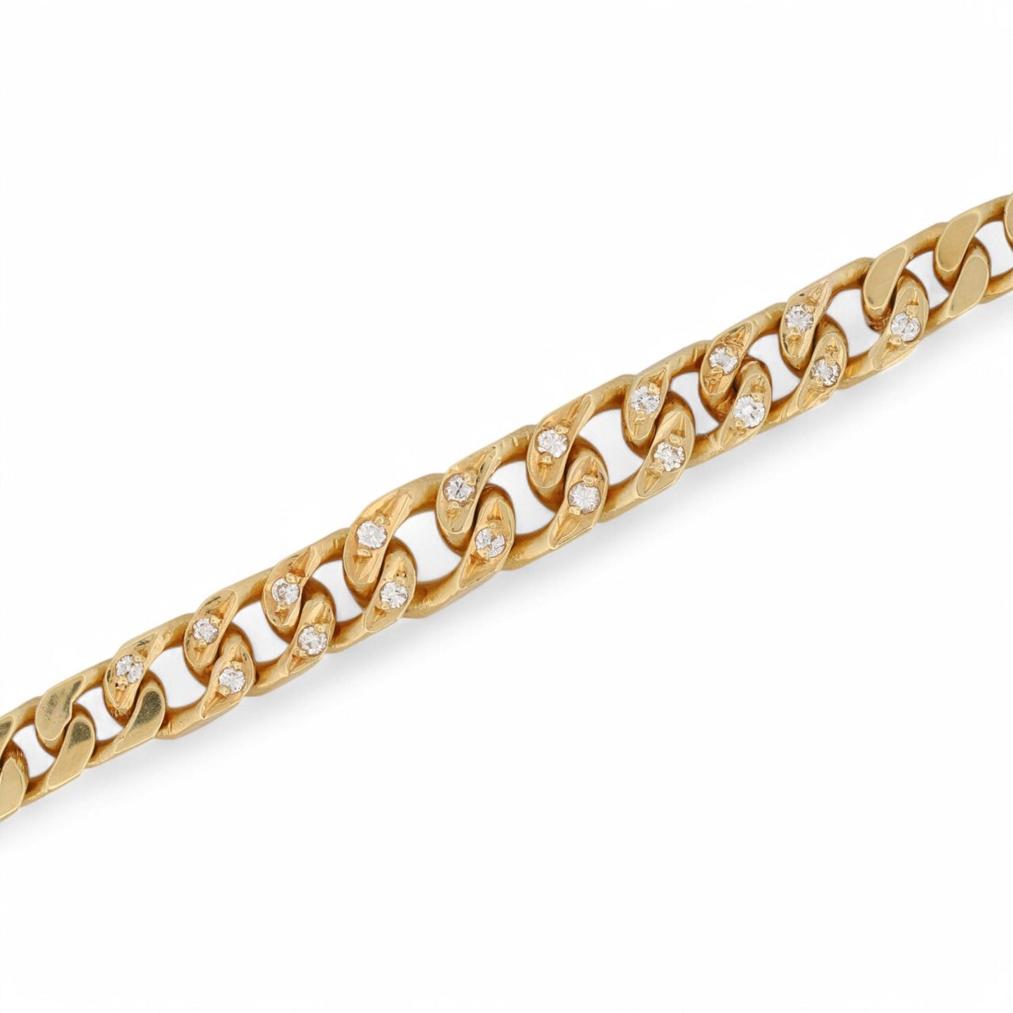 18k Solid Gold Tapered Curb Chain Necklace with Diamond Accents Signed TF