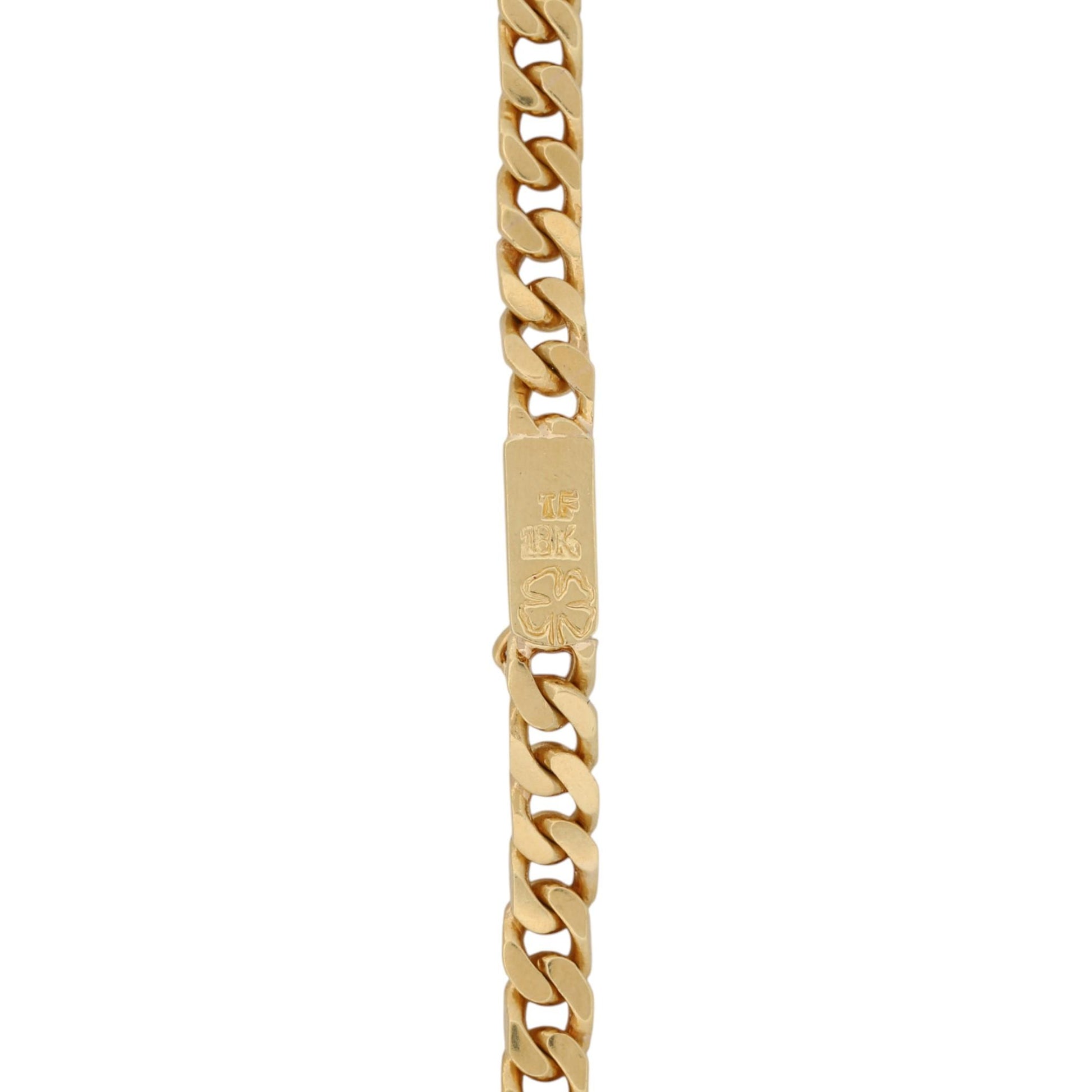 18k Solid Gold Tapered Curb Chain Necklace with Diamond Accents Signed TF