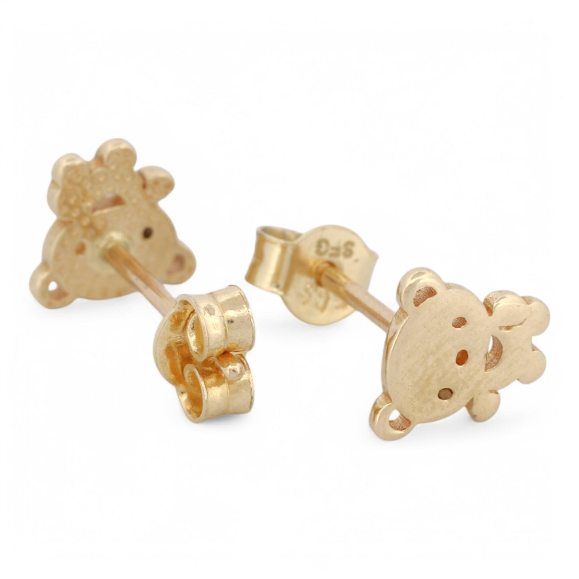 14k Gold Teddy Bear Stud Earrings – Cute & Fun Gift for Girls or Teens, New